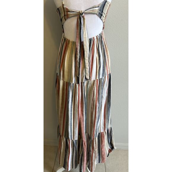 Angie Boho Stripe Tiered Maxi Dress Long Cutout Smocked Fairy Hippie Festival M - Picture 9 of 12